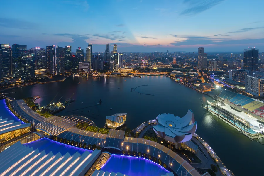 Singapore central business district skyline at dusk